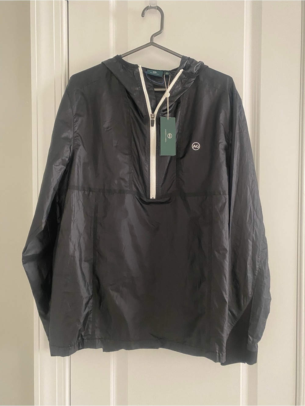 NWT AG Jeans Black Hood Windbreaker SZ M Green Label Unisex Peeling Fabric C Pic